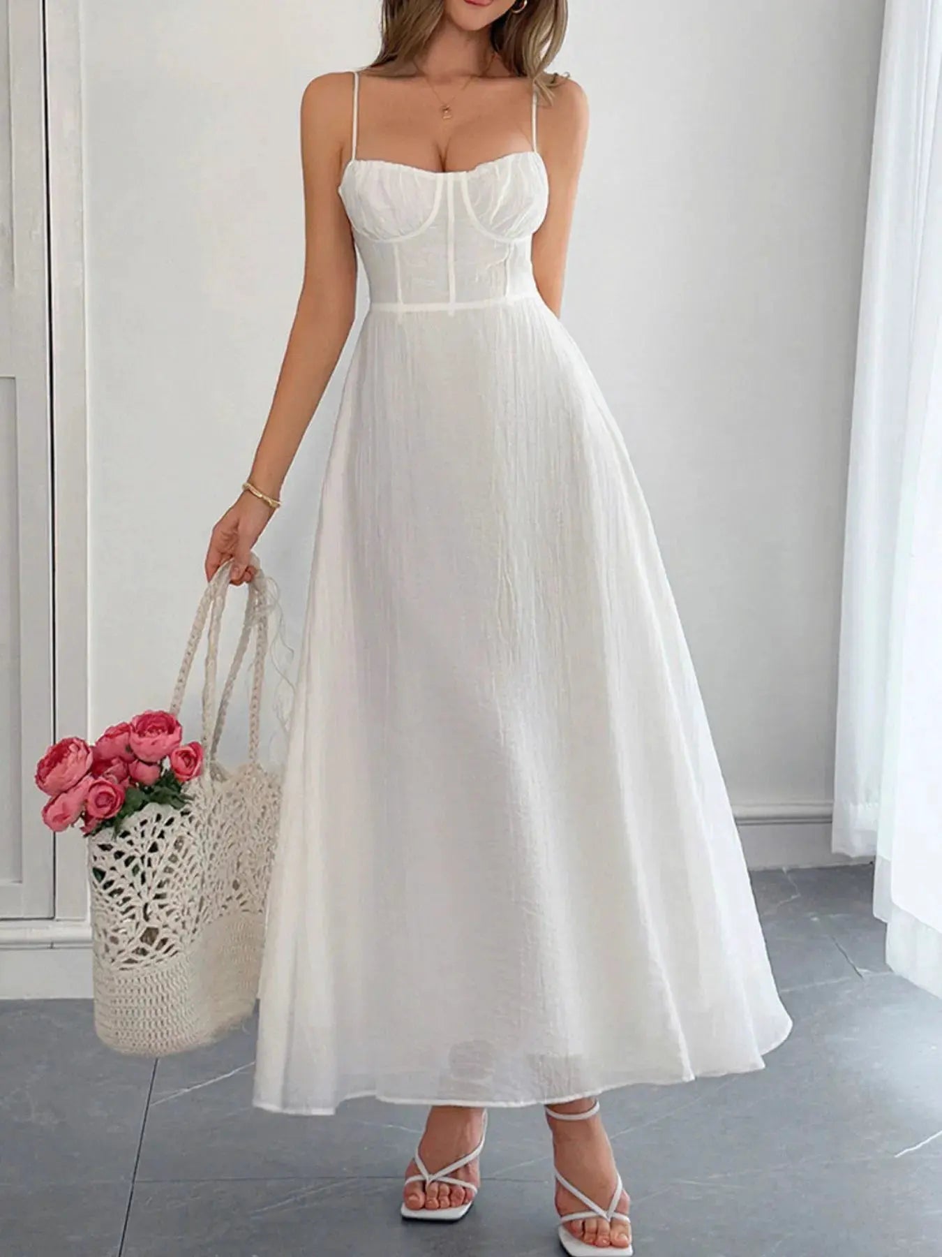 Texture Sweetheart Neck Backless Cami Dress by Partner Label