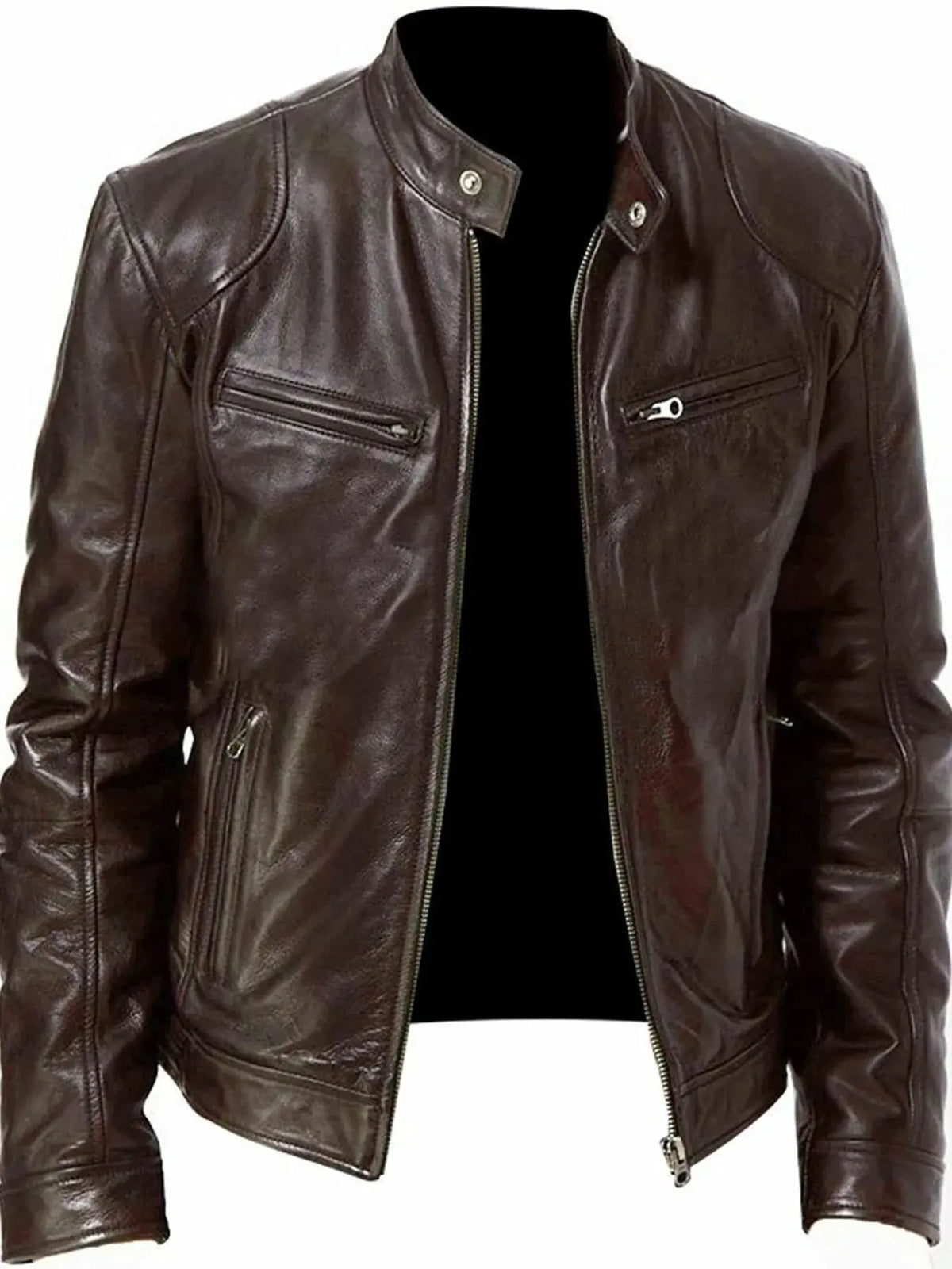 Men's Full Size Leather Biker Jacket with Zipper Pockets Plus Size by Trendsi