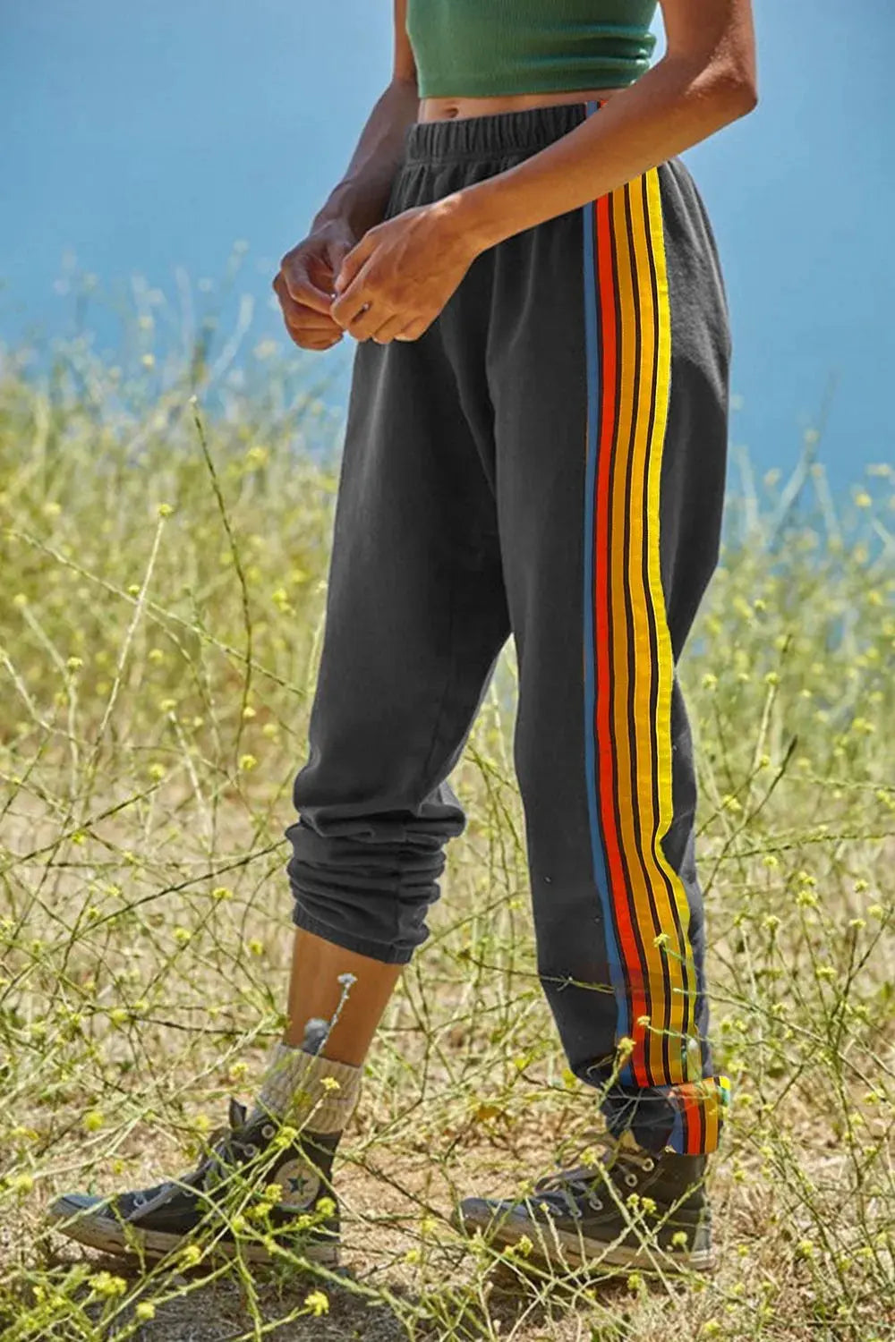 Contrast Striped Elastic Waist Active Pants by Partner Label