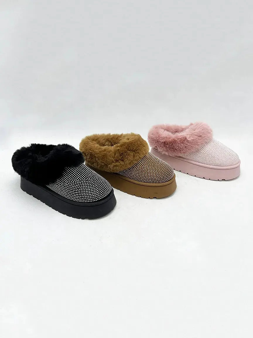 WILD DIVA Embellished Faux Fur Platform Booties by WILD DIVA