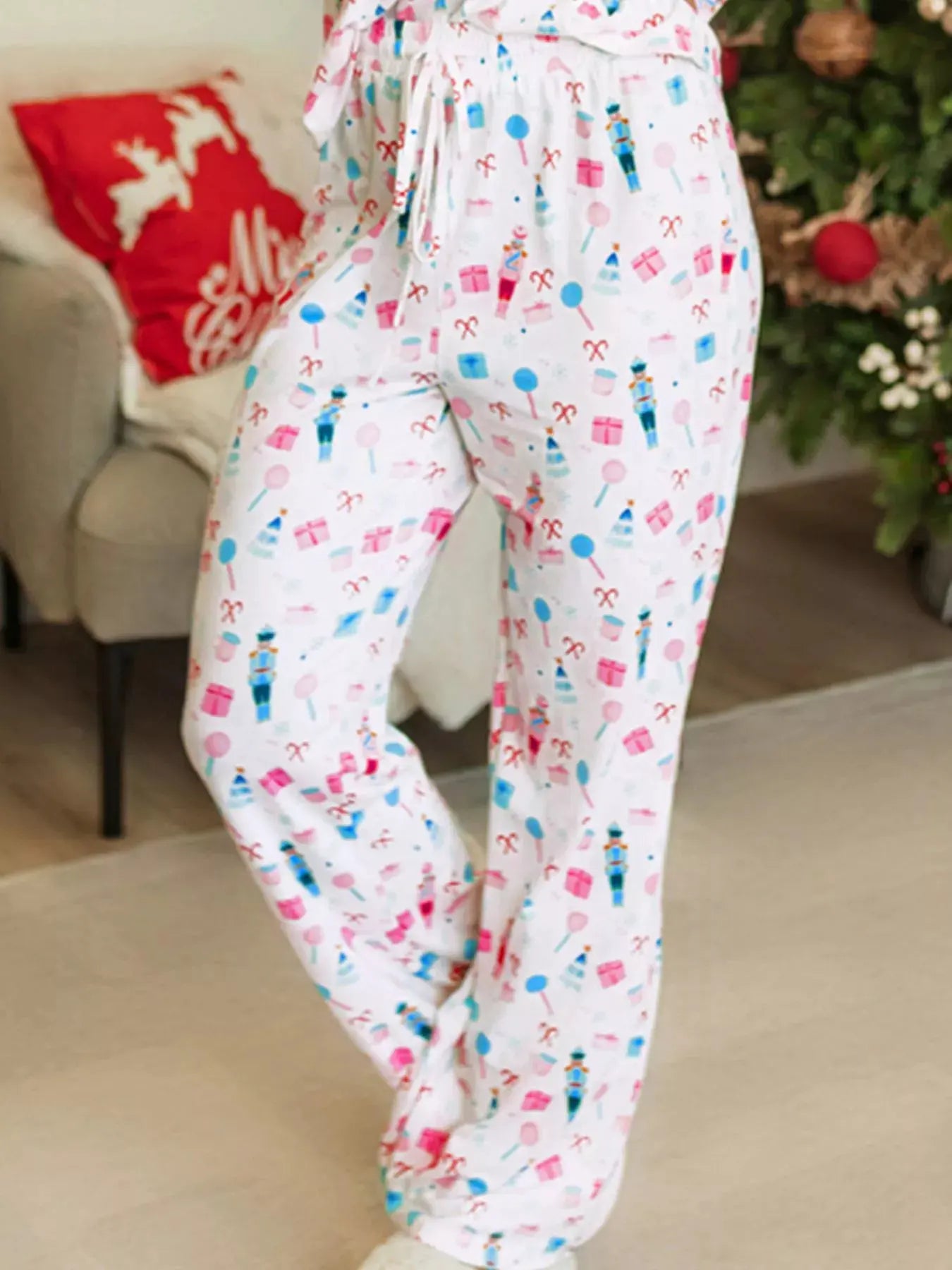 Christmas Pattern Long Sleeve Top and Wide Leg Pants Set by Partner Label