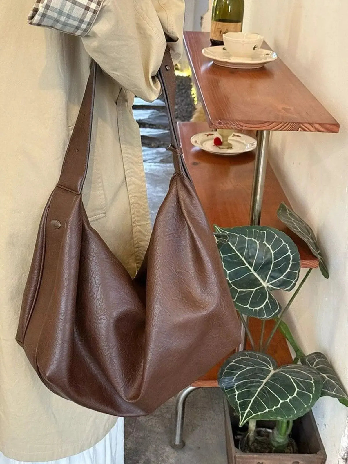 Large Capacity Faux Leather Tote Bag by Partner Label