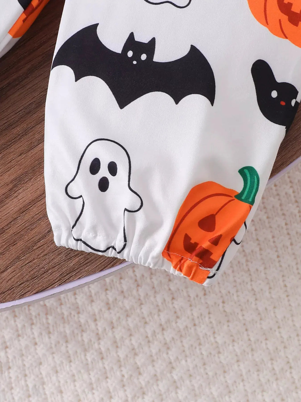 Children's Halloween Skull Print Long Sleeve Bodysuit and Pants Set with Bow Headband by Trendsi
