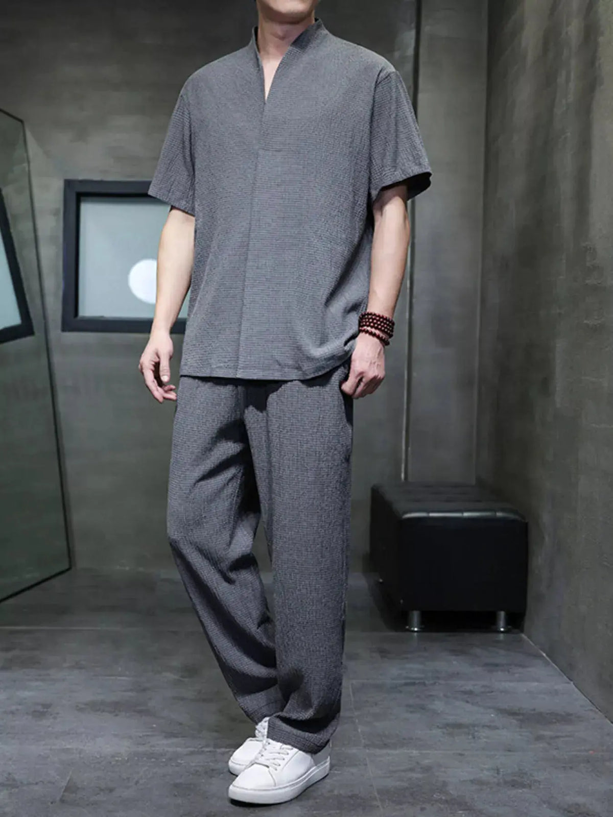 Men's Plus Size Casual Short Sleeve Top and Pants Set by Trendsi