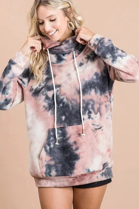 BiBi Brushed Tie Dye Overlapped Turtle Neck Sweatshirt by BiBi