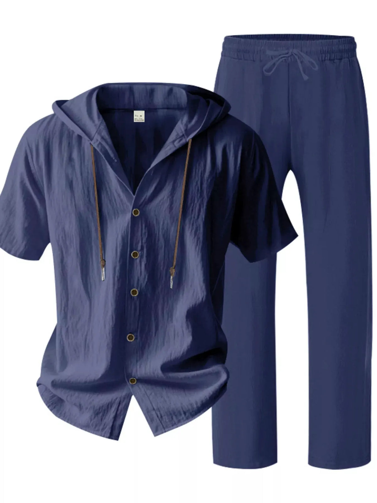 Men's Full Size Button Up Hooded Top and Pants Set Plus Size by Trendsi