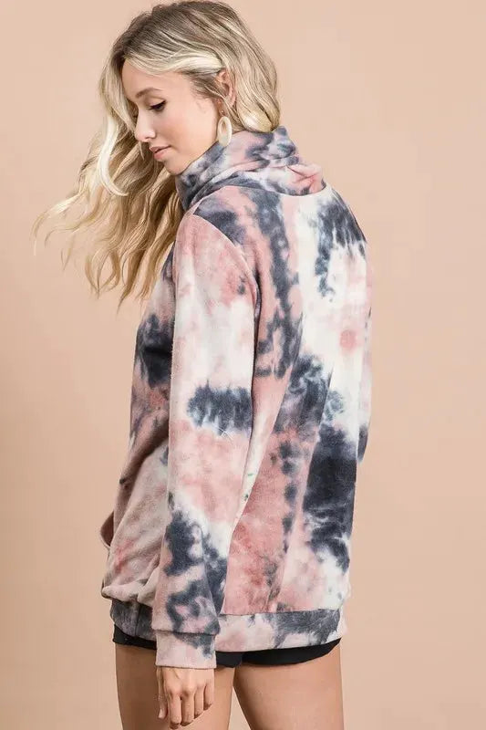 BiBi Brushed Tie Dye Overlapped Turtle Neck Sweatshirt by BiBi