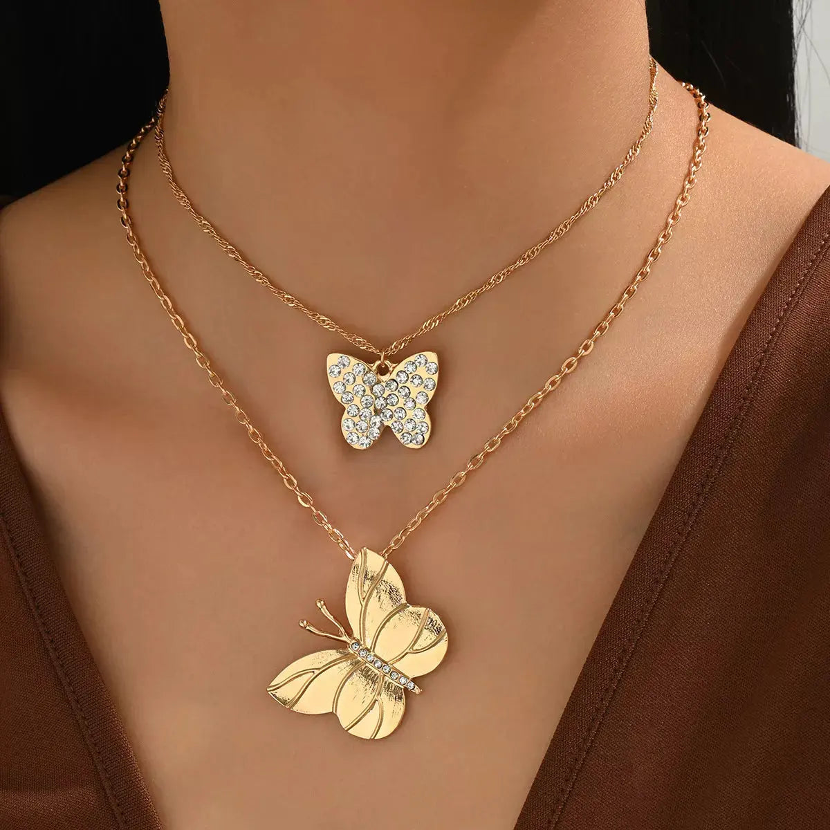 2 Piece 18K Gold-Plated Rhinestone Butterfly Necklace by Partner Labels