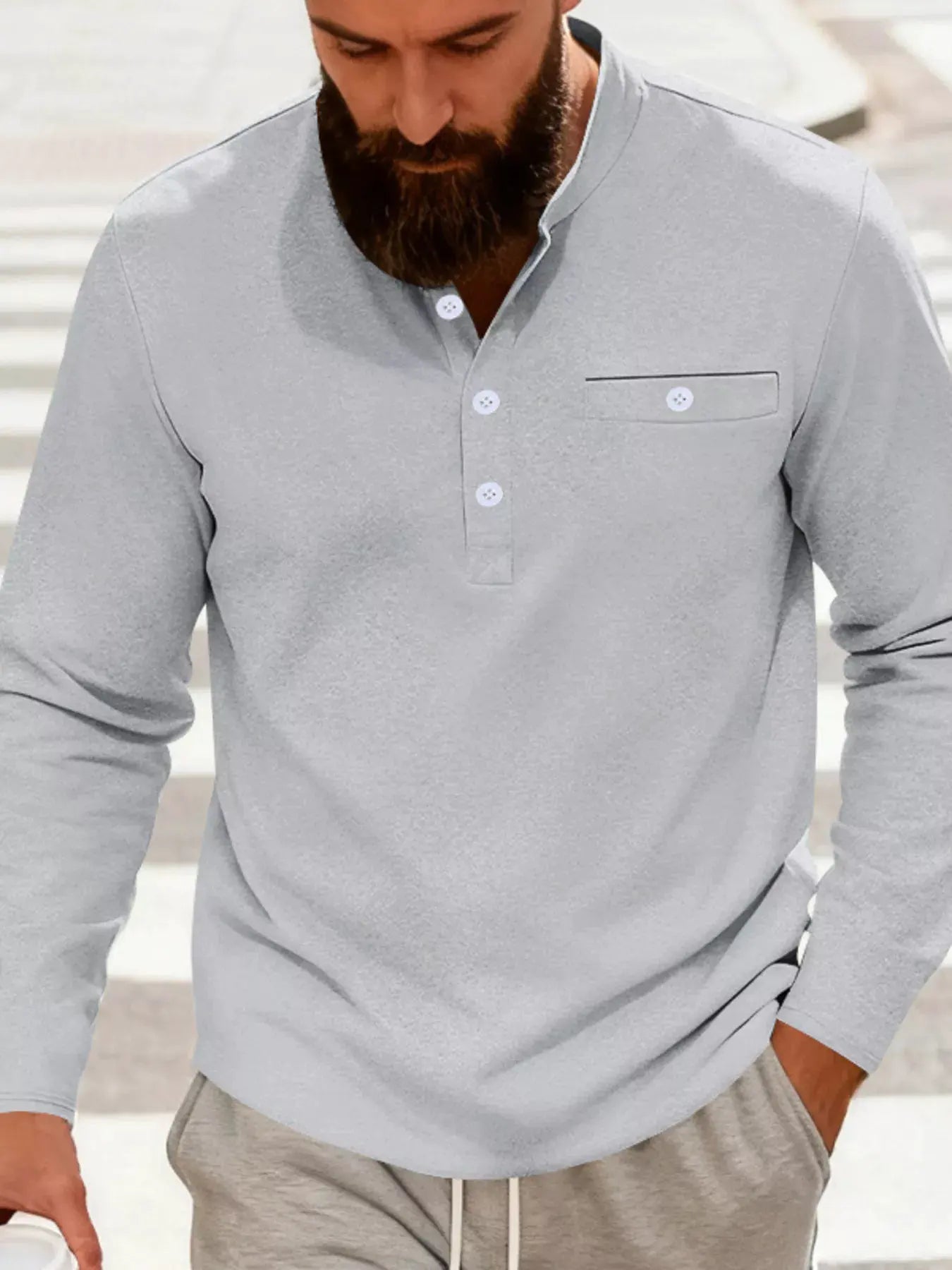 Men's Full Size Button Detail Long Sleeve Shirt Plus Size by Trendsi