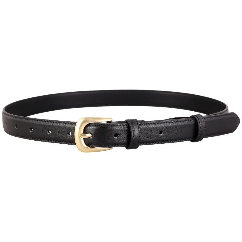Classic Leather Belt with Golden Buckle by Trendsi