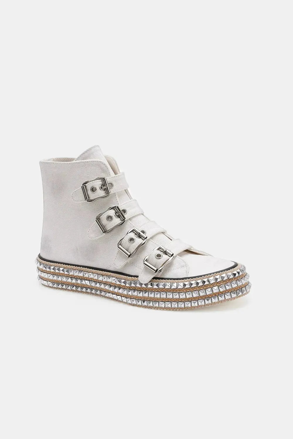 Beast Fashion Multi-Buckle Straps Studded Platform Sneakers by Beast Fashion