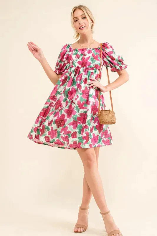 And The Why Smocked Floral Ruffle Short Sleeve Mini Dress by And The Why