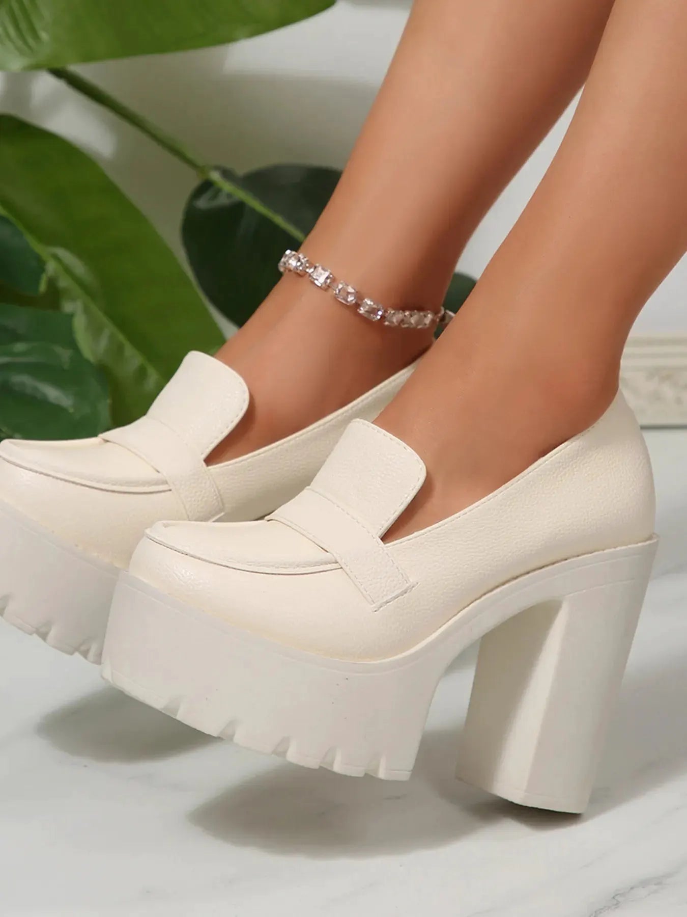Round Toe Platform Block Heels Pumps by Partner Label