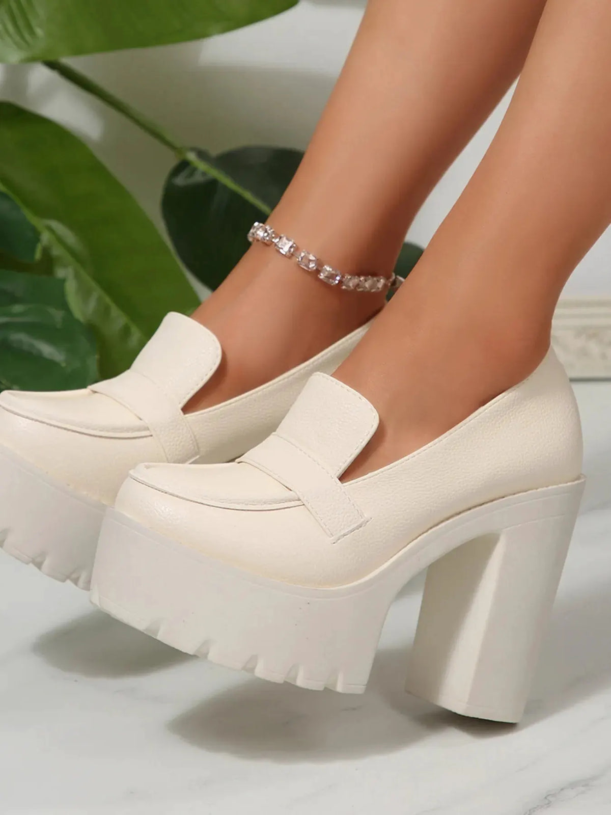 Round Toe Platform Block Heels Pumps by Partner Label