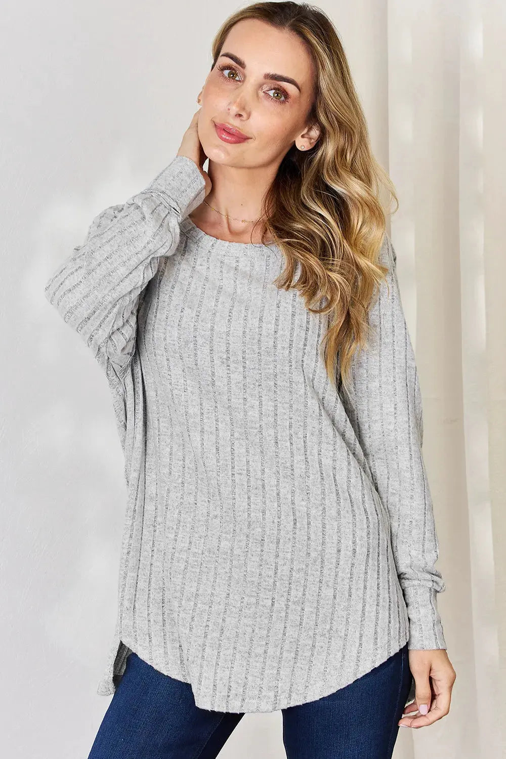 Basic Bae Full Size Ribbed Round Neck Slit T‑Shirt | Partner Labels Selection by Partner Label