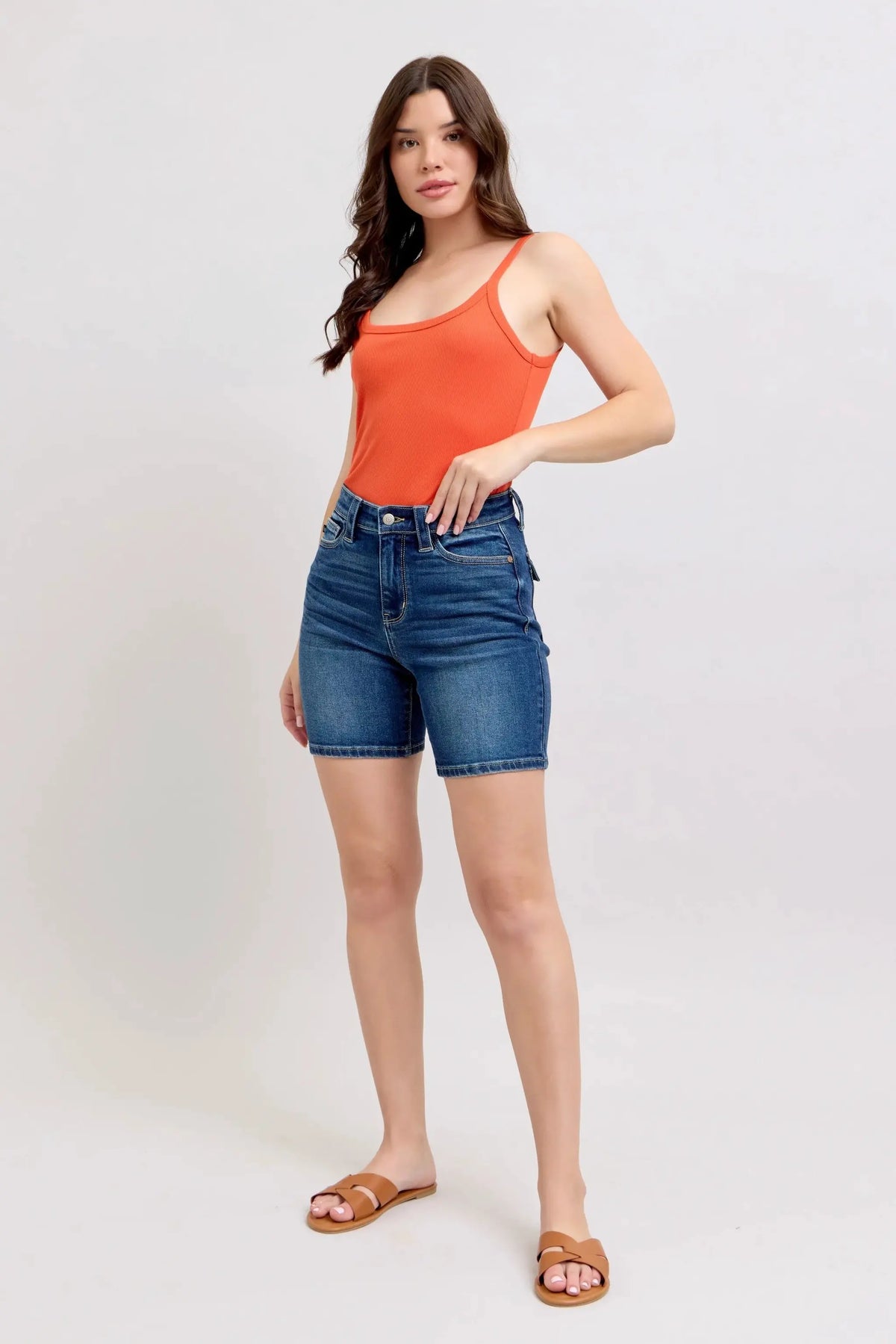 Judy Blue Full Size High Waist Bermudas Jeans W/ Back Flap Pockets Plus Size by Judy Blue