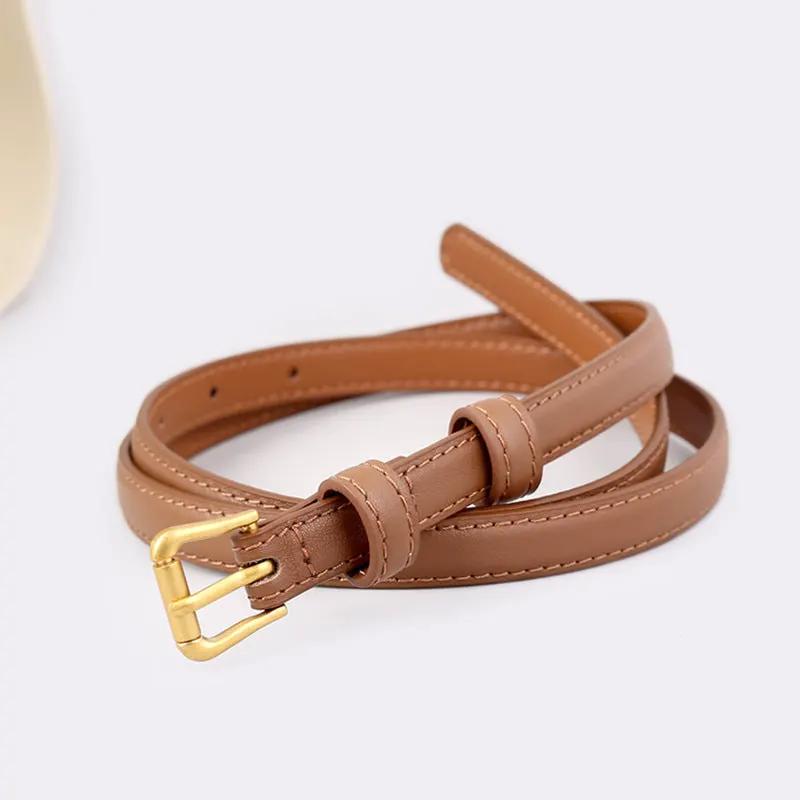 Skinny Leather Belt with Golden Buckle by Trendsi