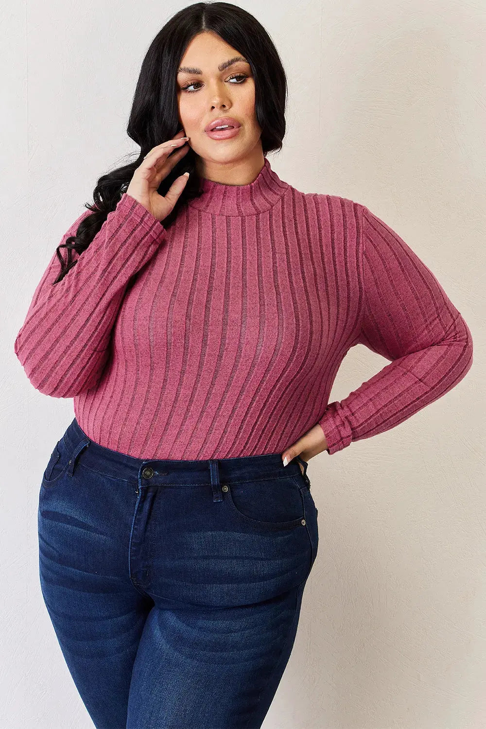 Basic Bae Full Size Ribbed Mock Neck Long Sleeve T-Shirt by Basic Bae