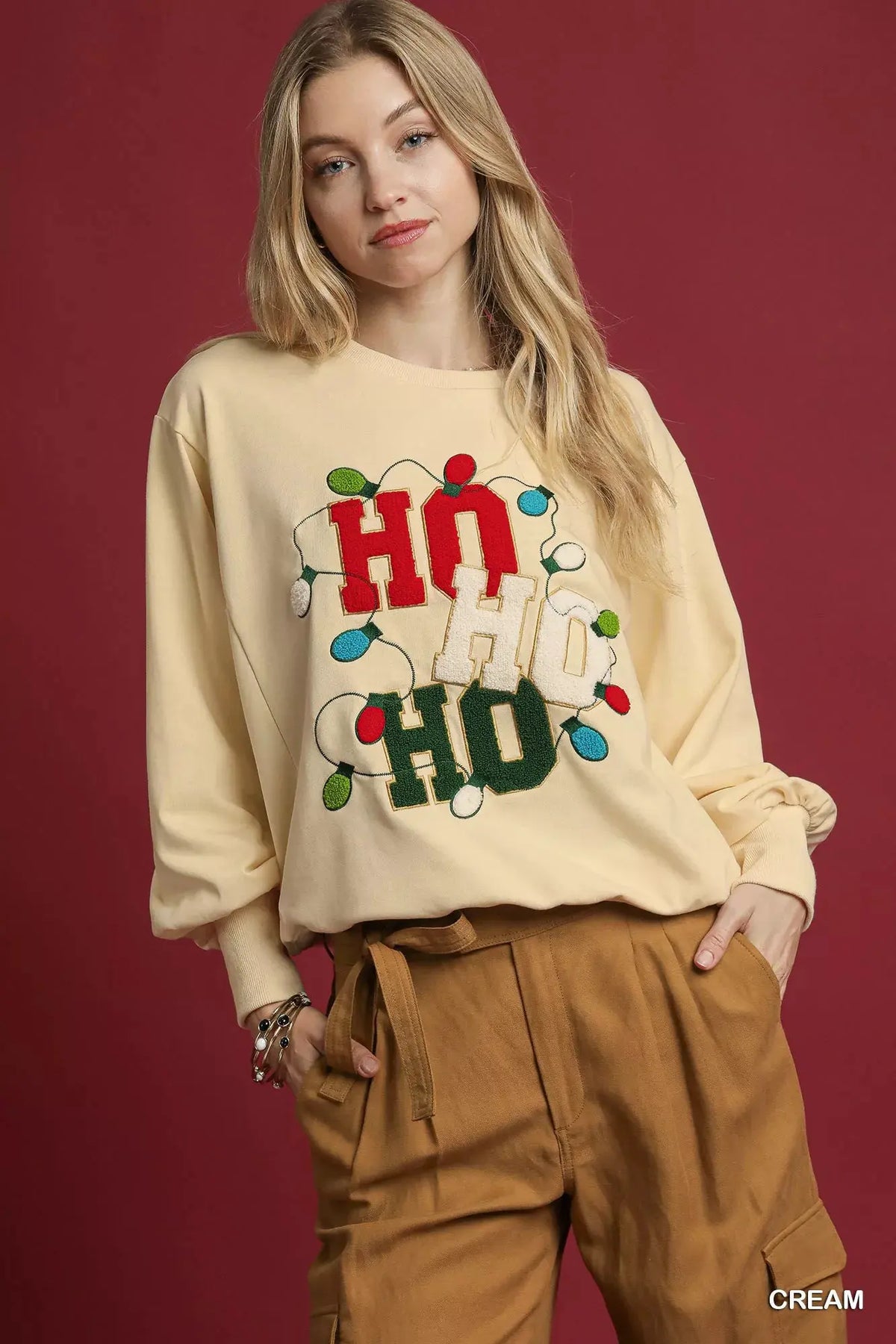 Umgee HO Applique French Terry Sweatshirt by Umgee