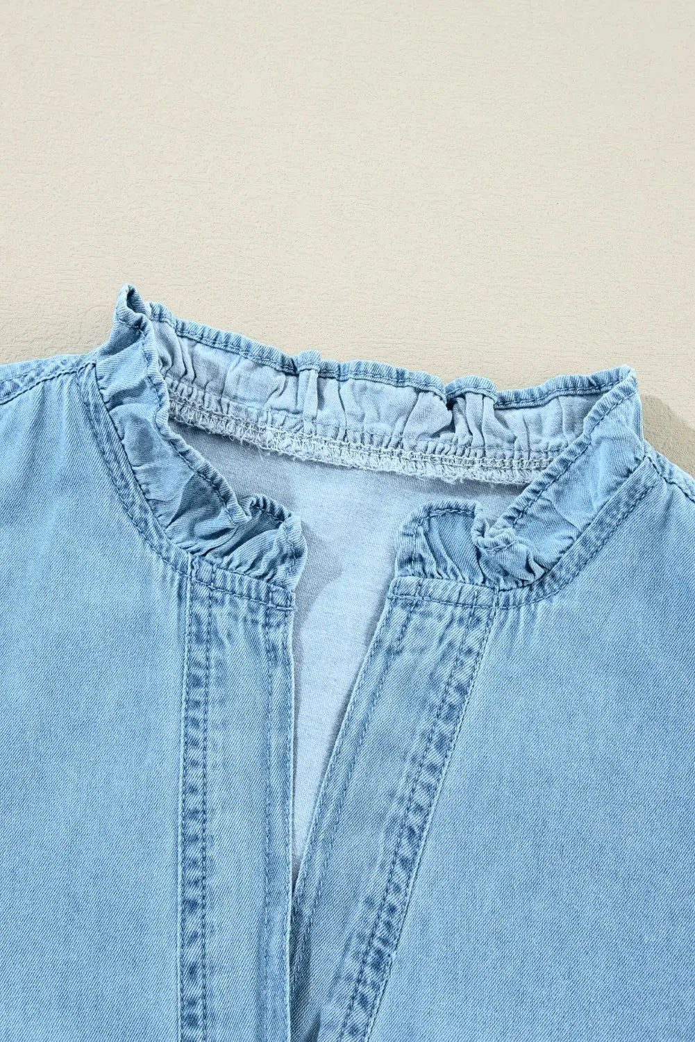 Button Up Notched Long Sleeve Denim Dress by Partner Label