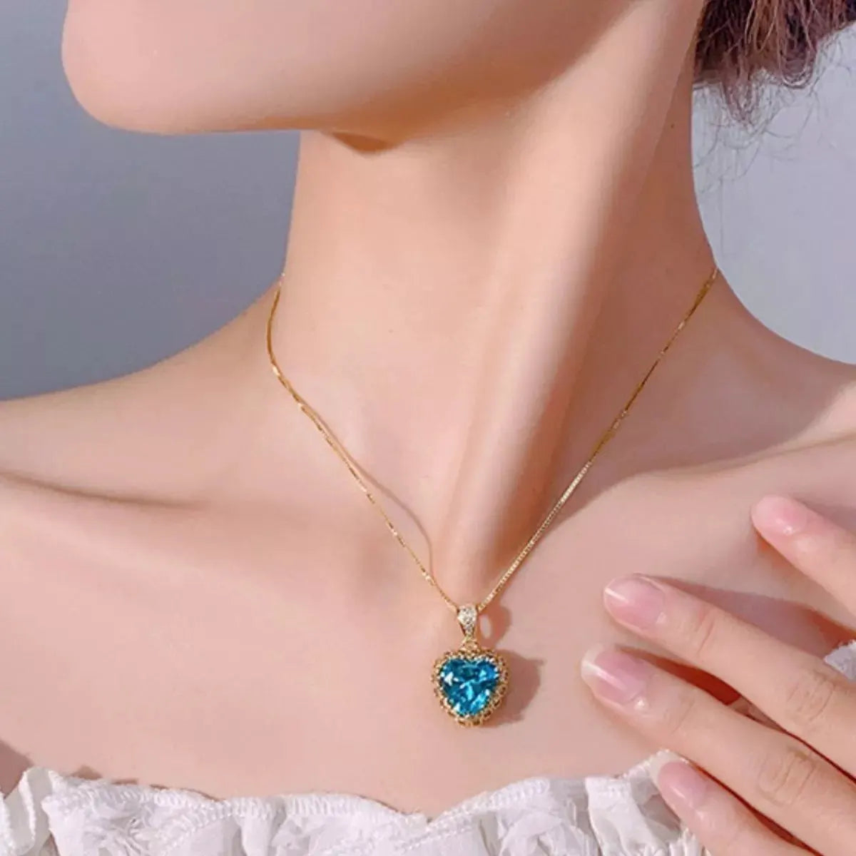 Heart-Shaped Aquamarine Pendant Necklace by Partner Labels