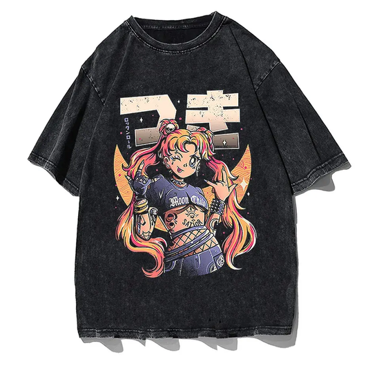 Men's Retro Anime Girl Graphic T-Shirt Cotton Oversized Vintage Tee by Vimost Shop