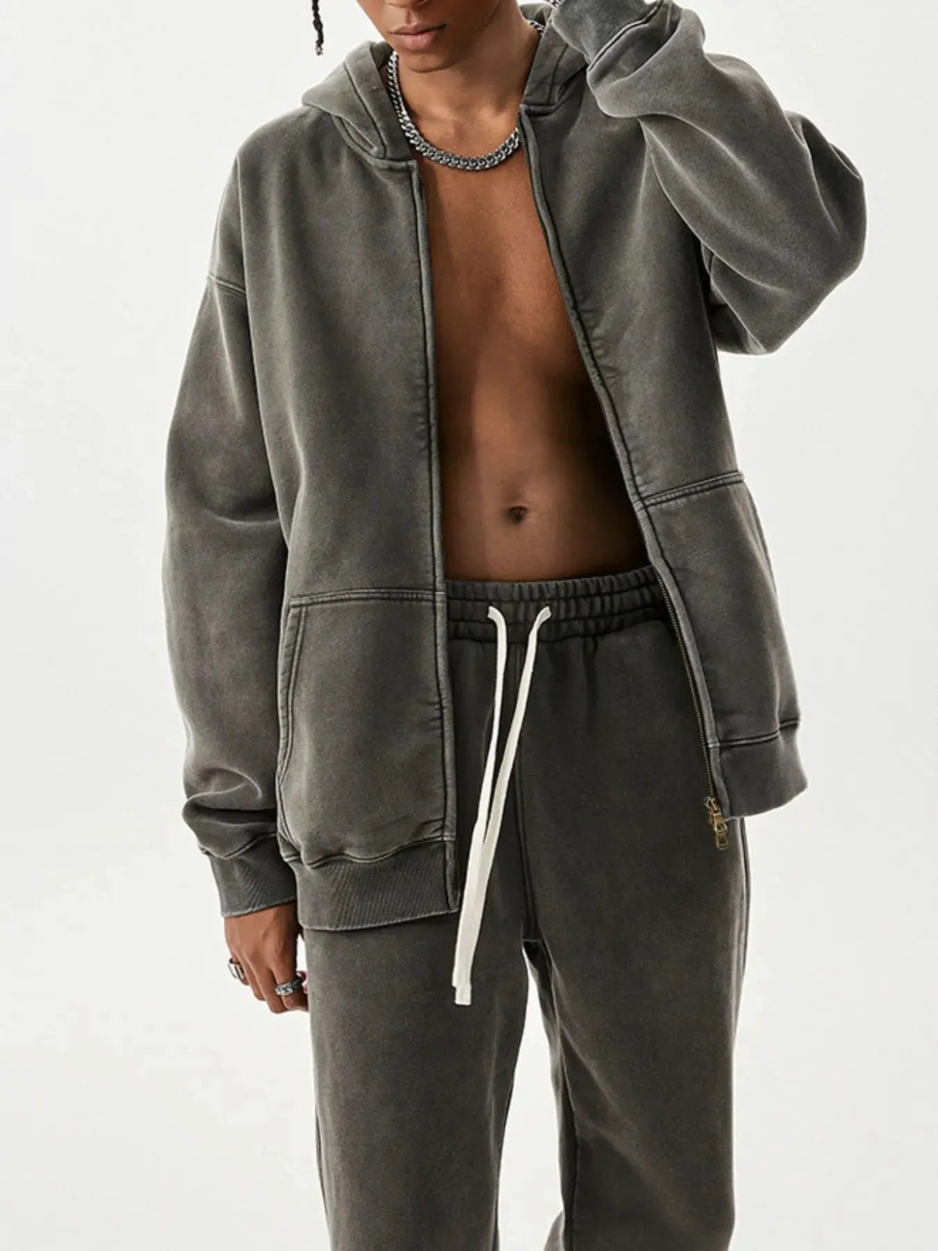 Men's Oversized Zip-Up Hoodie by Trendsi