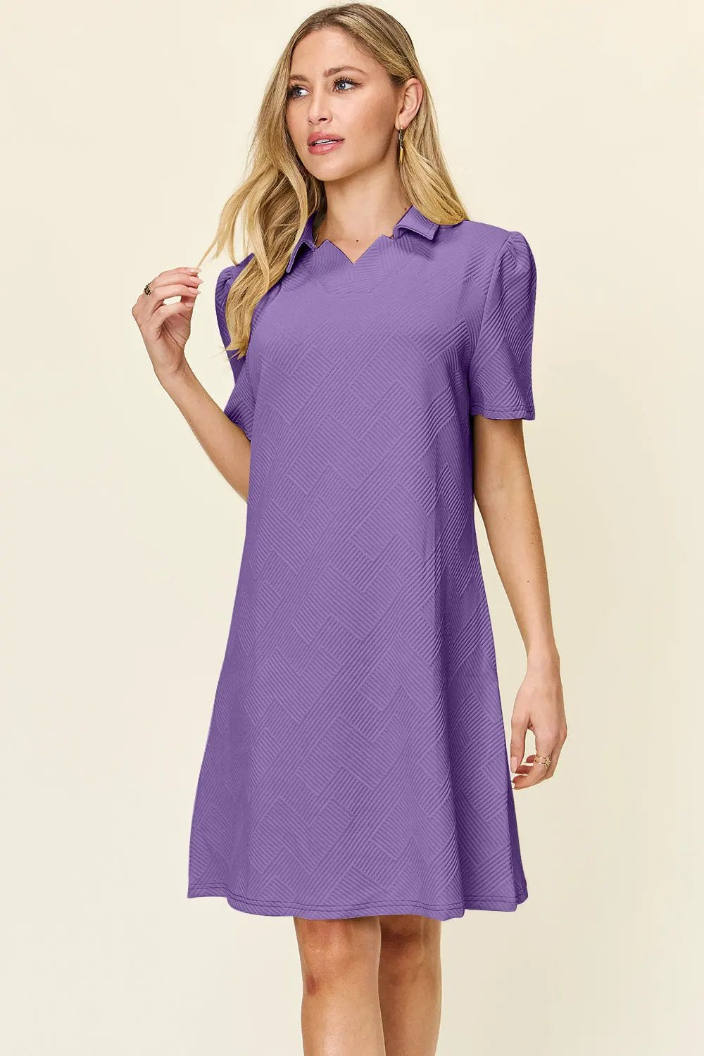 Double Take Full Size Texture Collared Neck Short Sleeve Dress by Double Take
