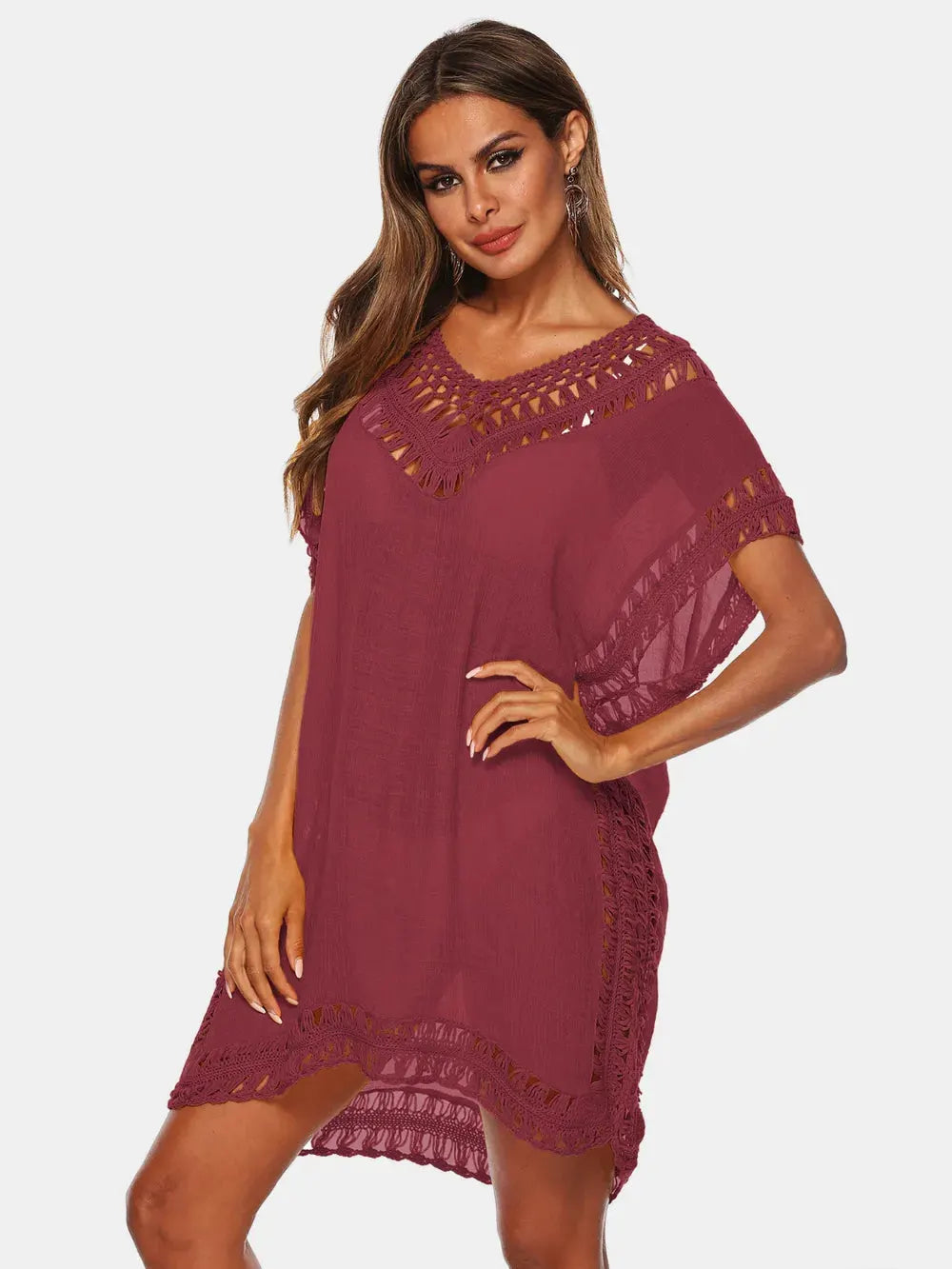 Cutout V-Neck Short Sleeve Cover-Up by Partner Labels