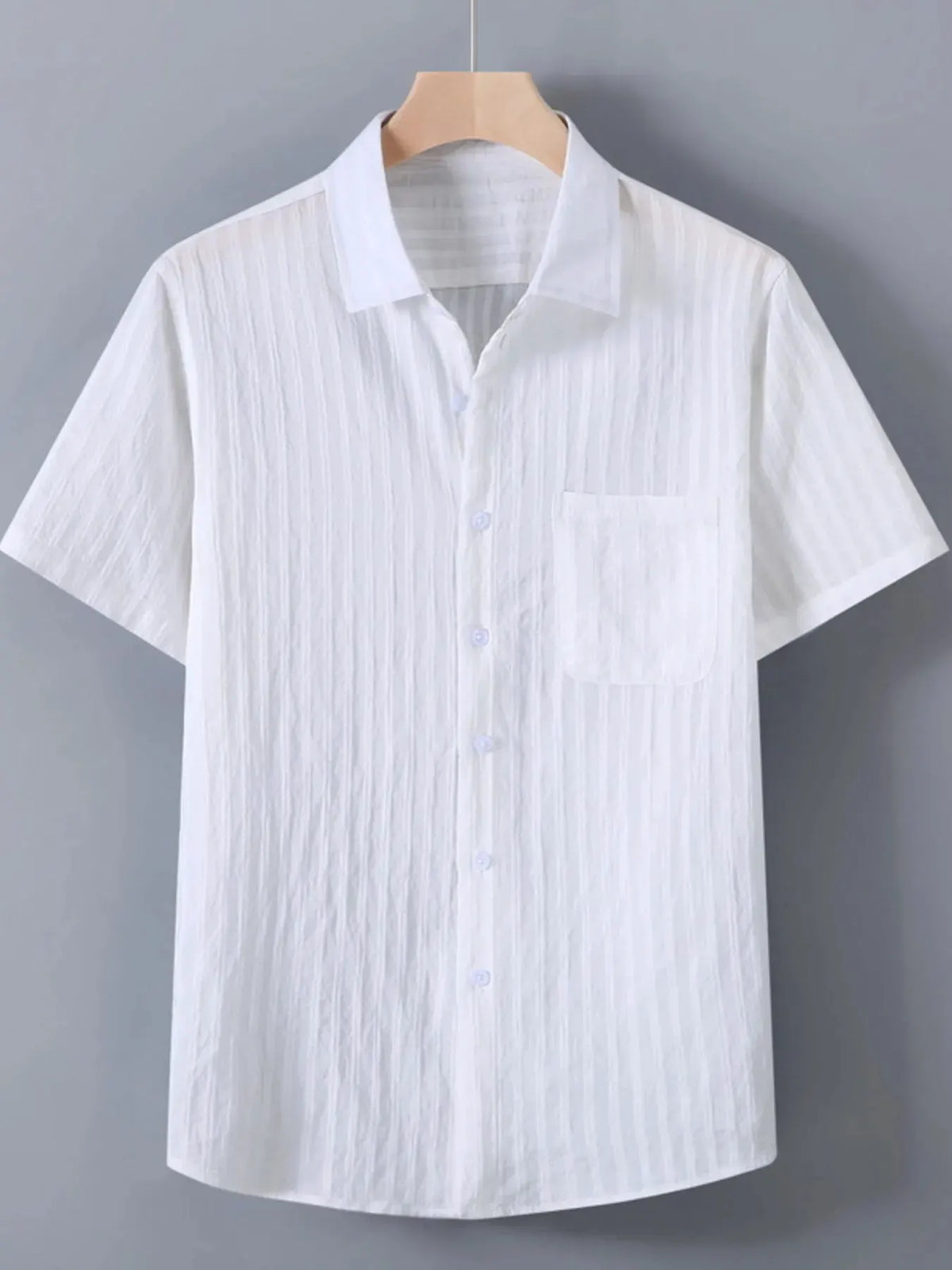 Men's Plus Size Textured Button Up Short-Sleeve Shirt by Trendsi