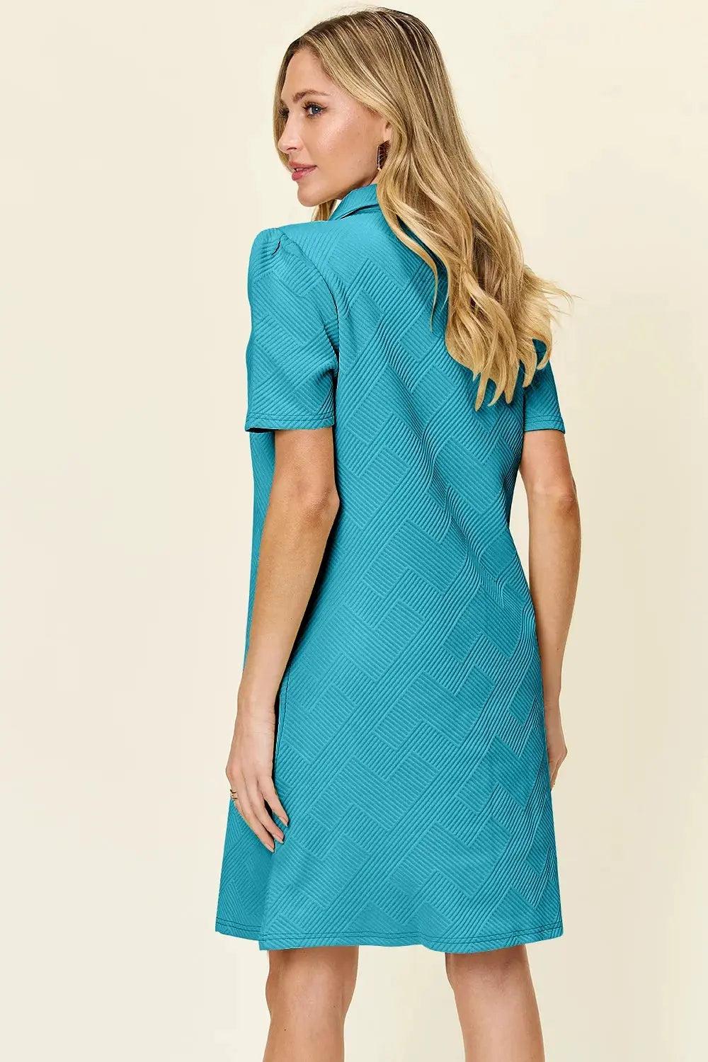 Double Take Full Size Texture Collared Neck Short Sleeve Dress by Double Take