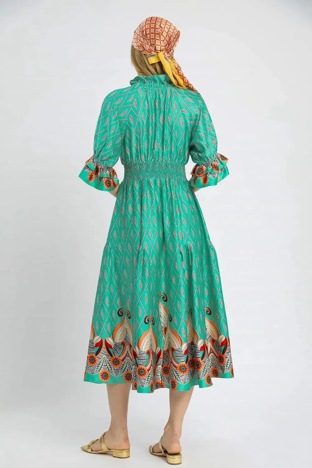 Umgee Printed Smocked Waist Flounce Sleeve Midi Dress by Umgee USA