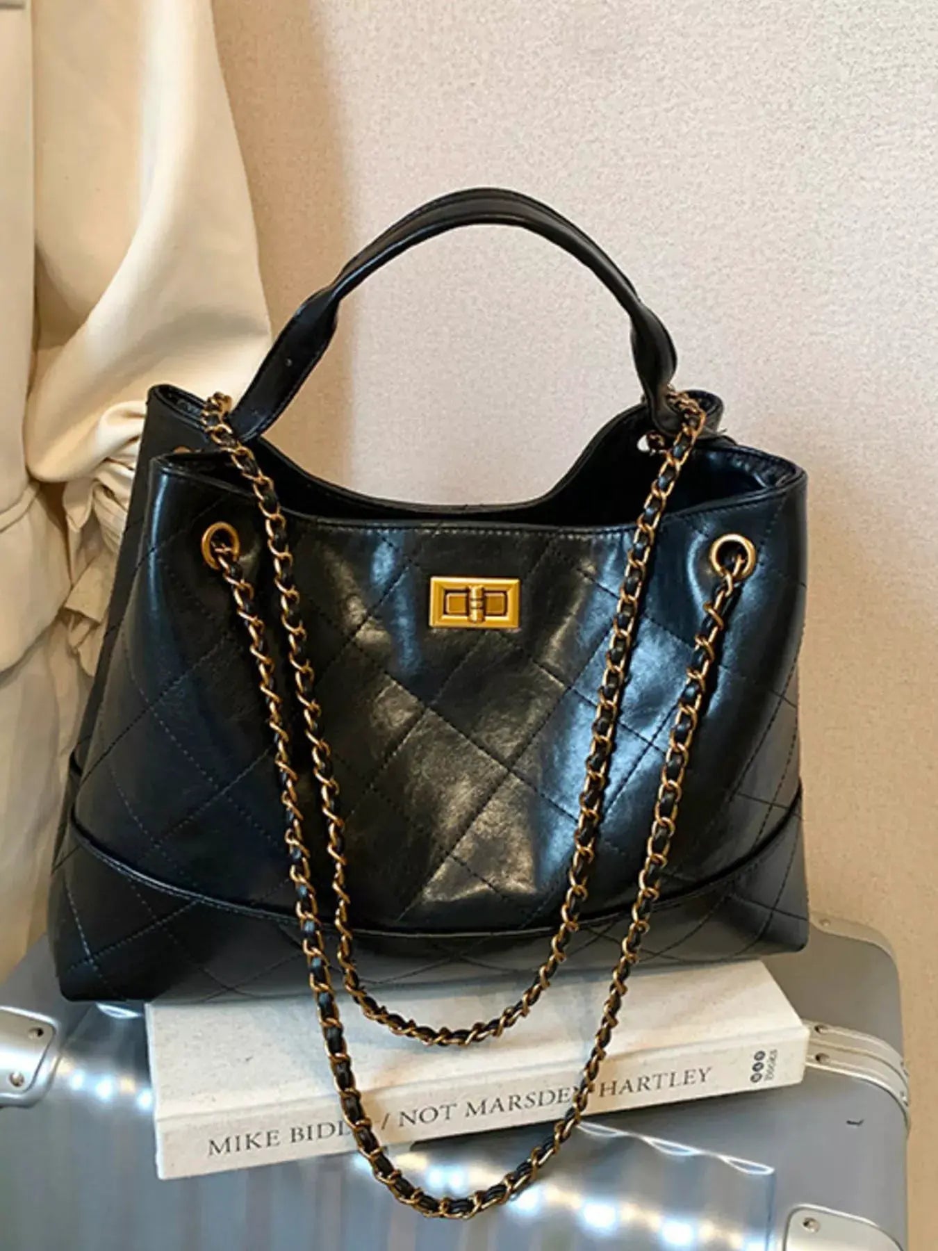 Quilted Leather Chain Strap Crossbody Bag by Partner Label