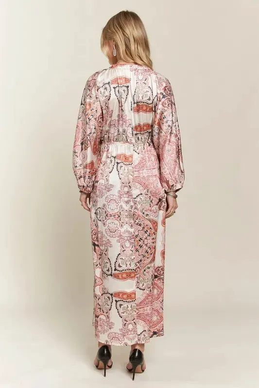 ADORA Printed V-Neck Batwing Sleeve Dress by Partner Label