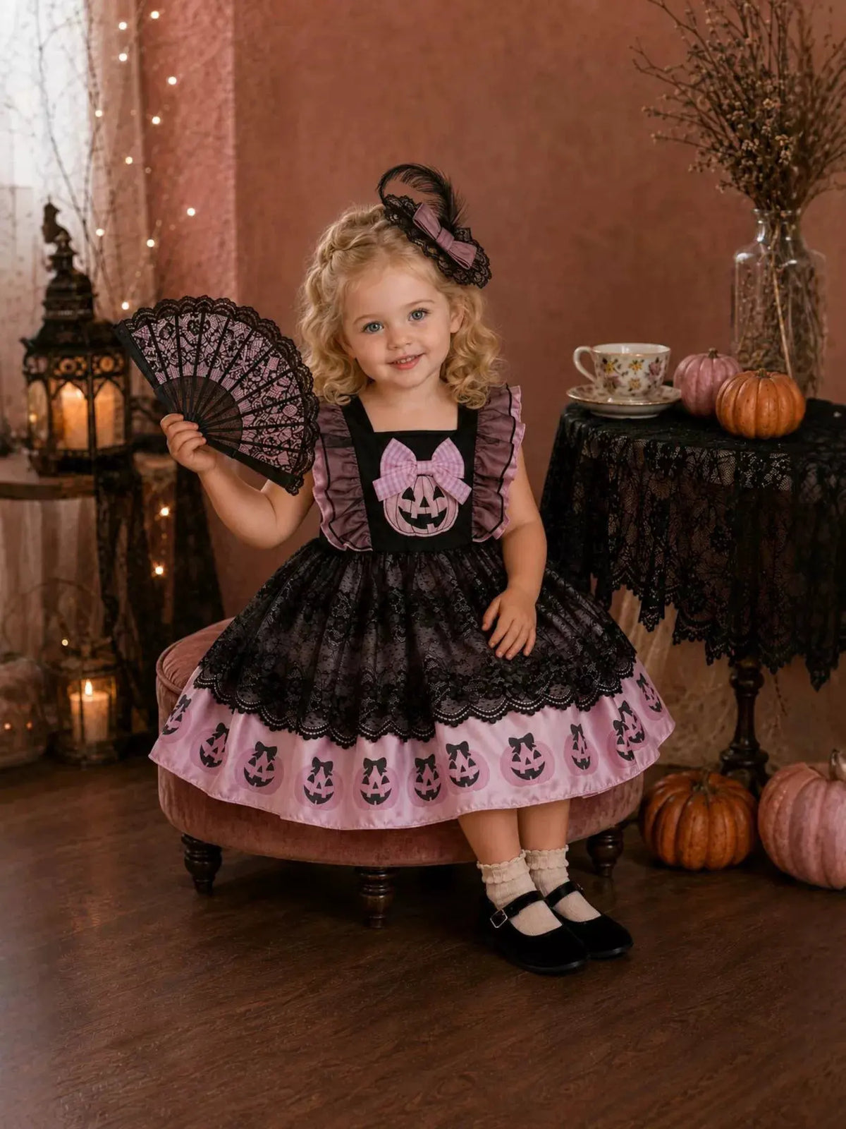 Children's Halloween Lolita Style Pumpkin Print Dress by Trendsi