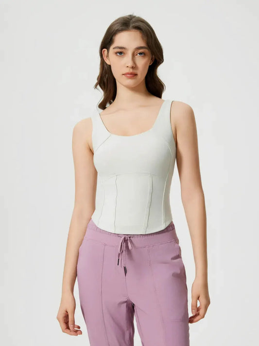 Millennia Round Neck Wide Strap Active Tank with Detachable Chest Pads by Millennia