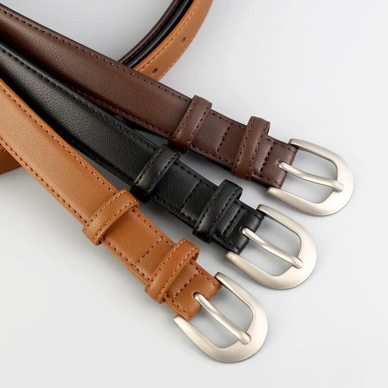 Classic Leather Skinny Belt by Trendsi