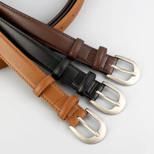 Classic Leather Skinny Belt by Trendsi