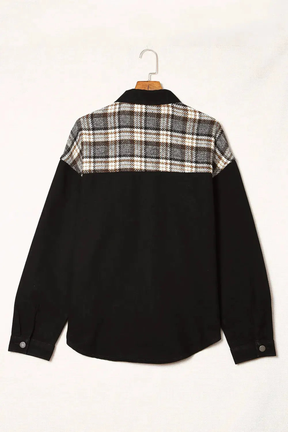 Plaid Pocketed Button Up Denim Jacket by Partner Label