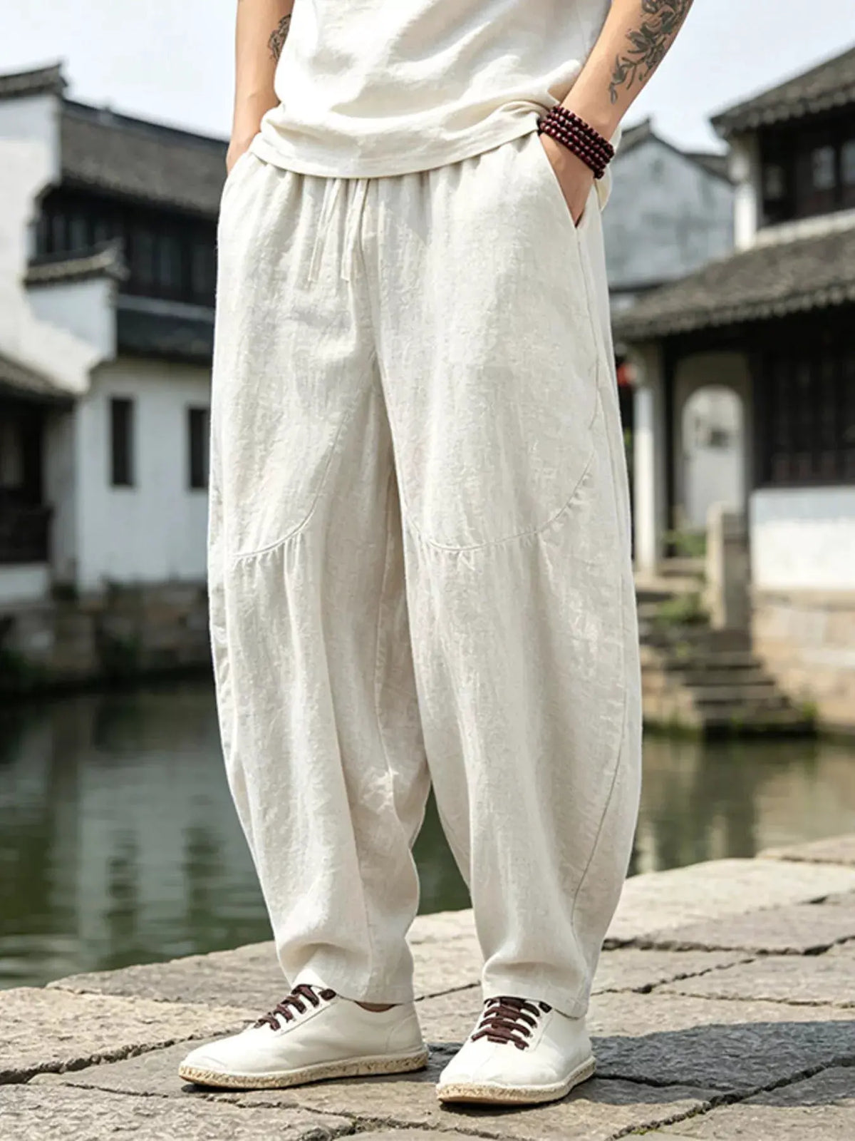 Men's Plus Size Loose Fit Pants with Drawstring Waist by Trendsi
