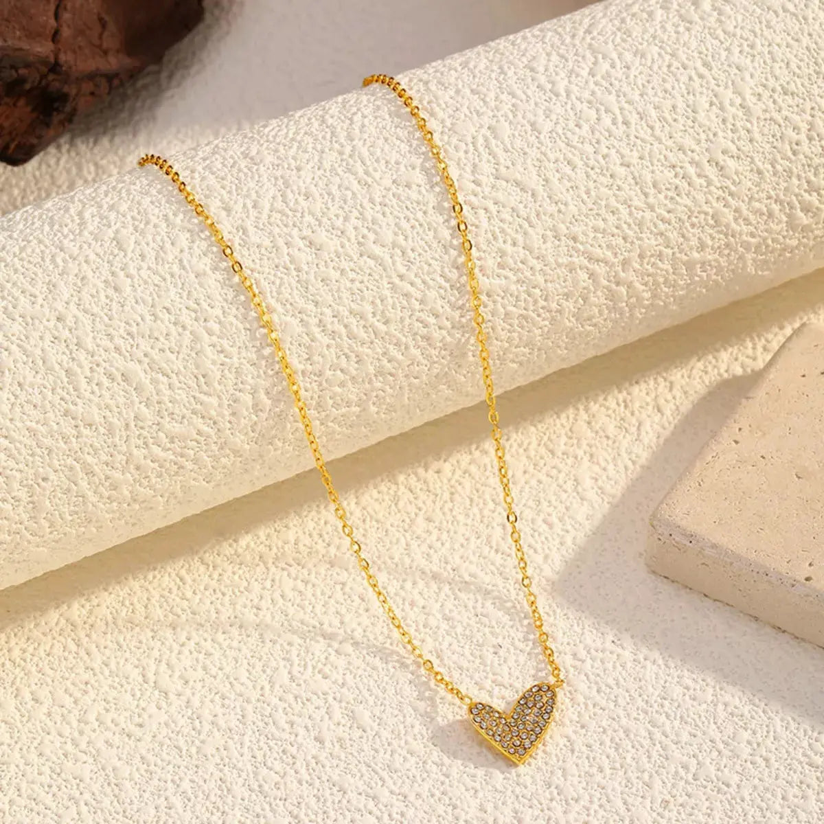 18K Gold-Plated Rhinestone Heart Necklace by Partner Label