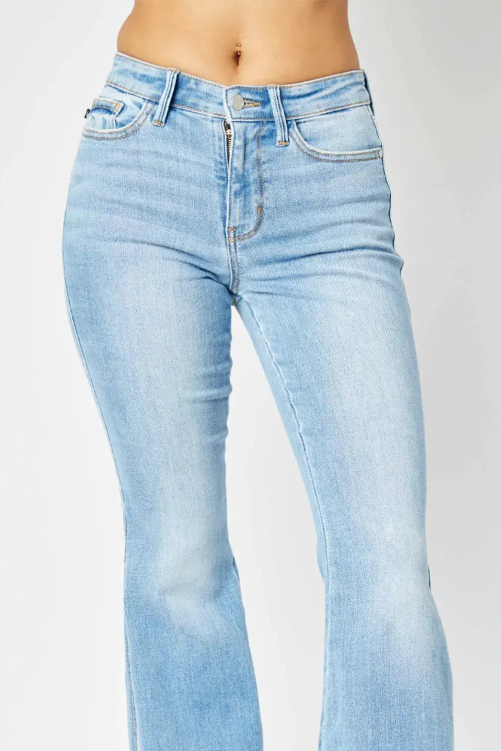 Judy Blue Full Size Mid Rise Raw Hem Slit Flare Jeans by Judy Blue