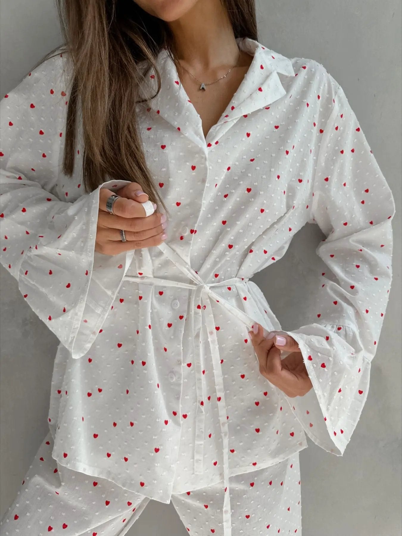 Heart Print Long Sleeve and Pants Lounge Set by Partner Label