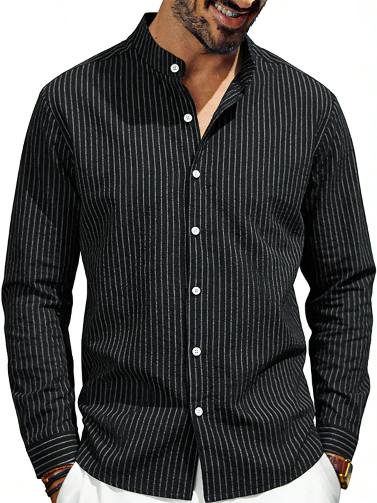 Men's Full Size Striped Long Sleeve Shirt Plus Size by Trendsi