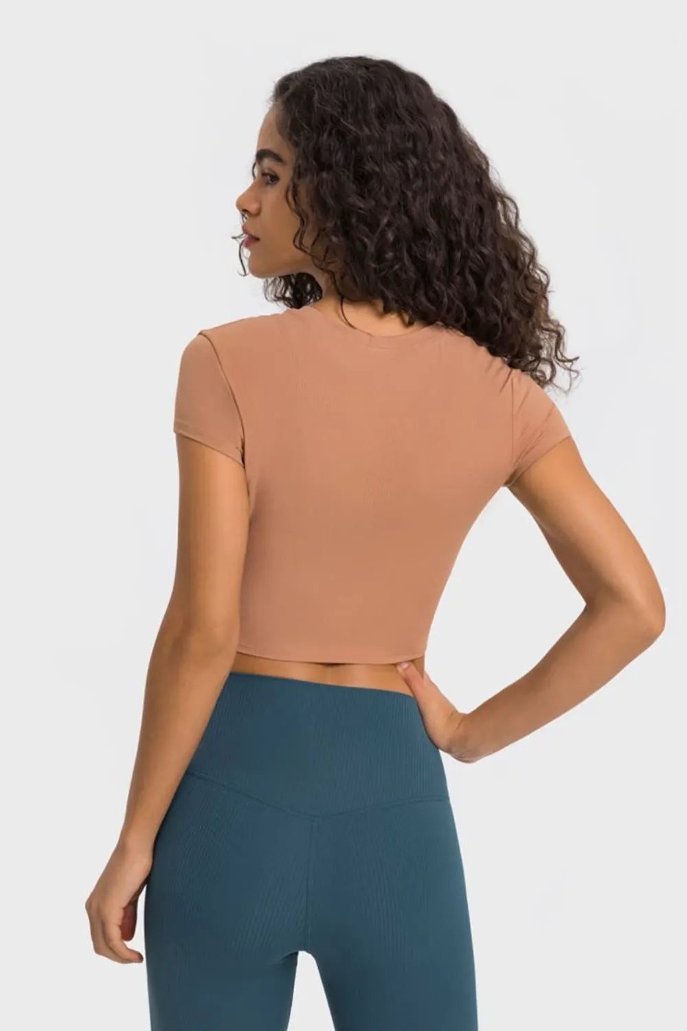 Millennia Round Neck Short Sleeve Cropped Sports T-Shirt by Millennia