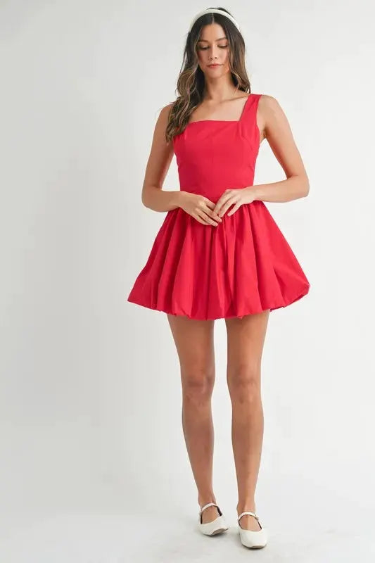 MABLE Poplin Square Neckline Bubble Mini Dress by MABLE