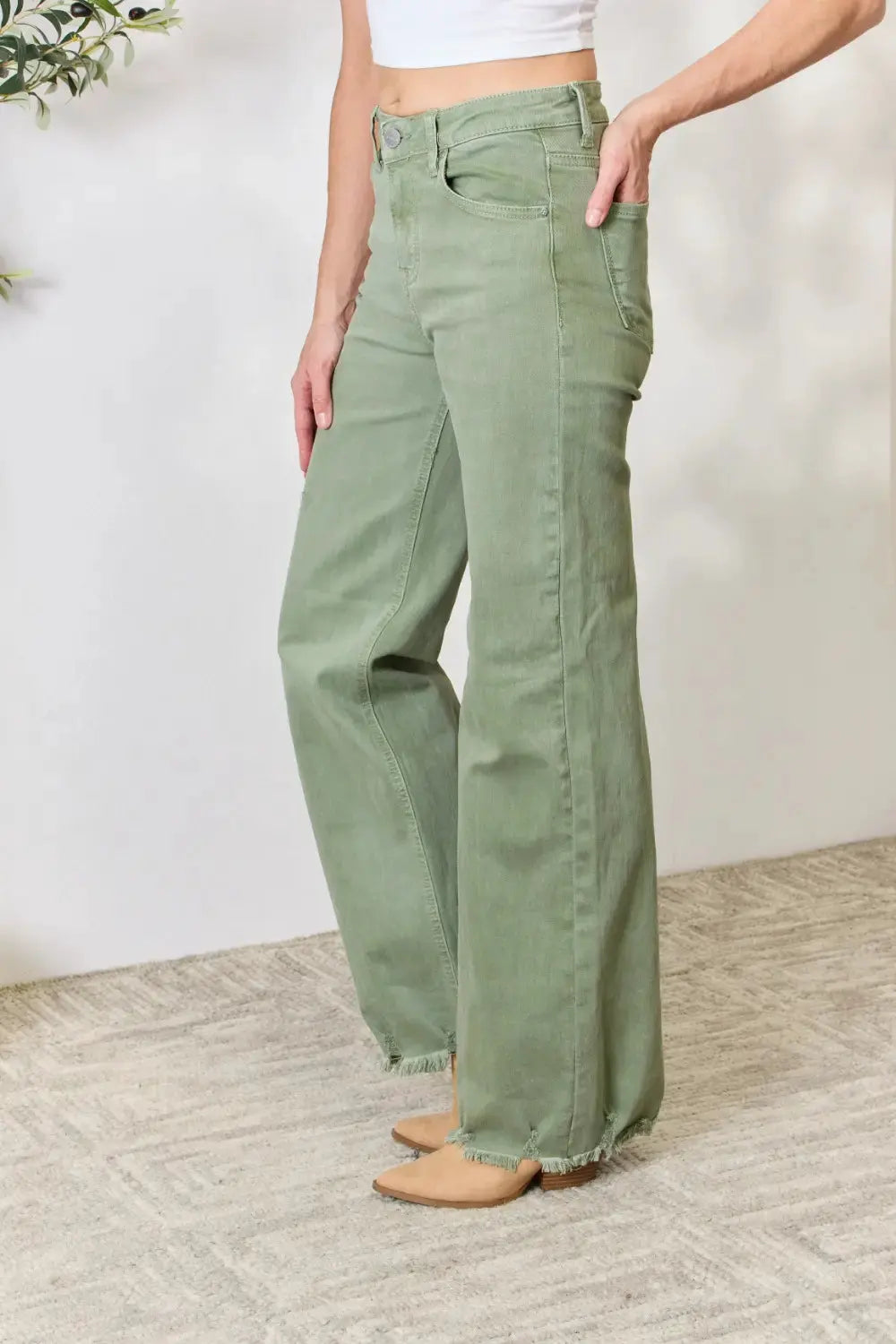 RISEN Full Size Raw Hem Wide-Leg Jeans by RISEN