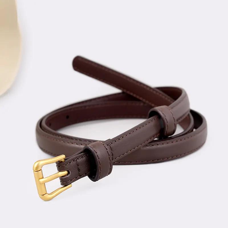Skinny Leather Belt with Golden Buckle by Trendsi