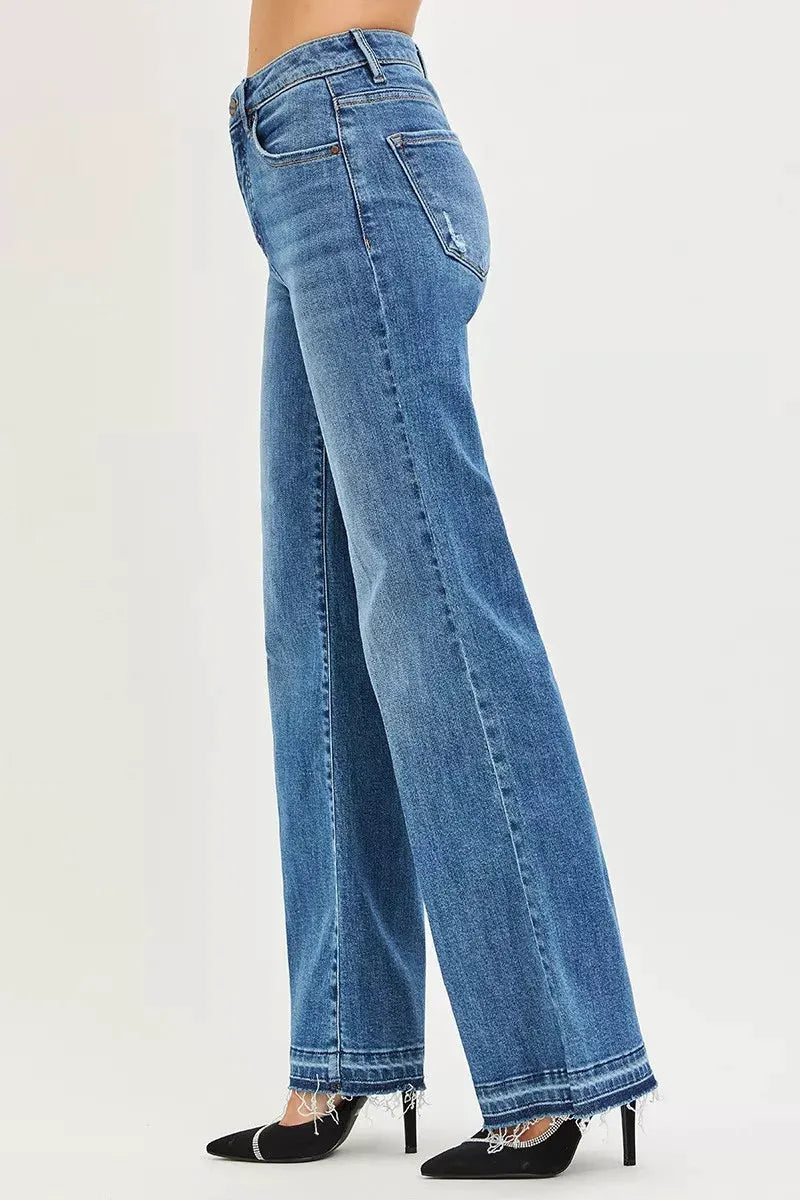 RISEN High Rise Wide Leg Jeans With Released Hem by RISEN