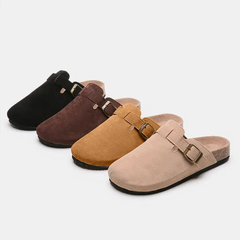 Suede Closed Toe Buckle Slide by Partner Label
